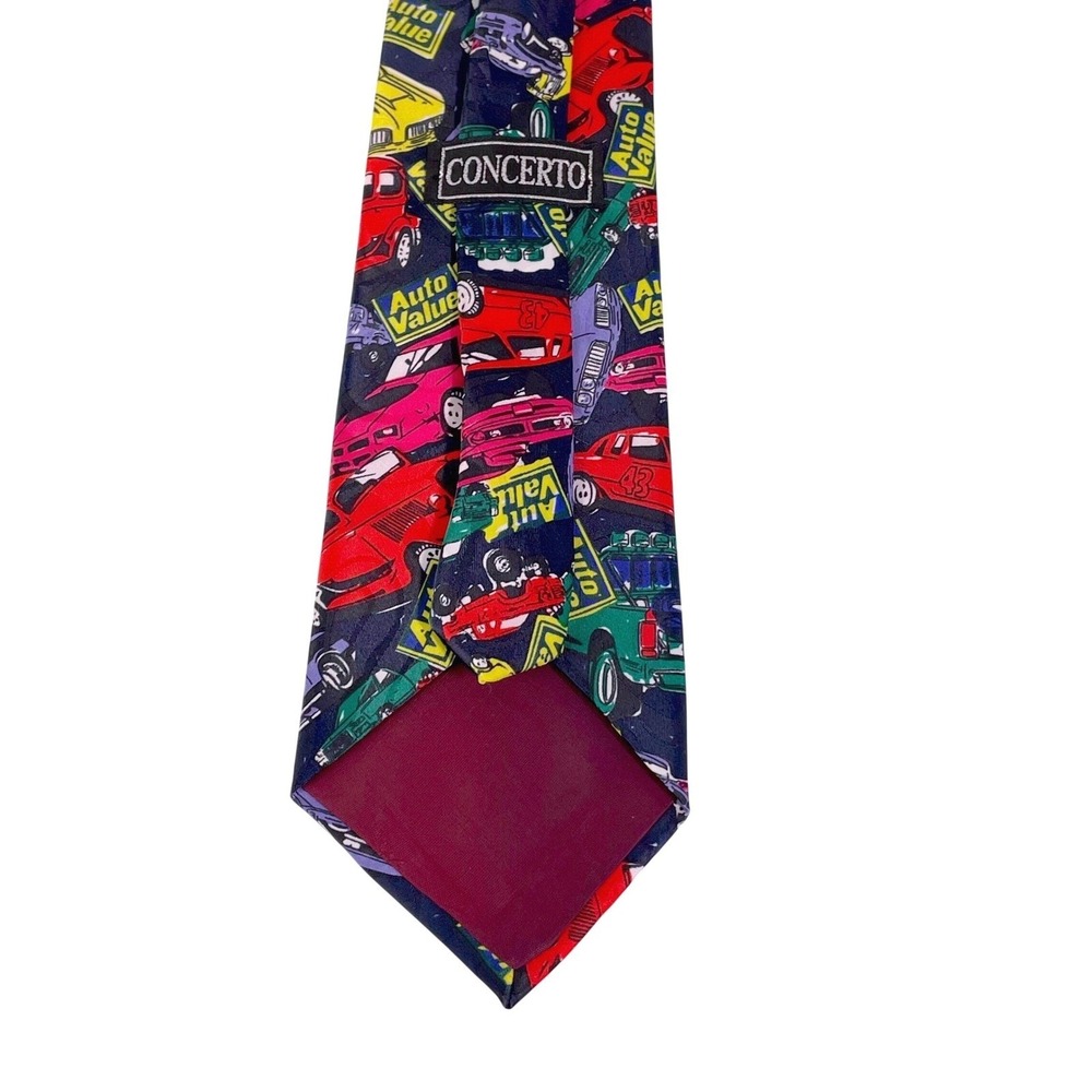 Vtg Concerto Auto Value‎ Classic Cars Tie Men's Retro Colorful Print - Picture 3 of 15